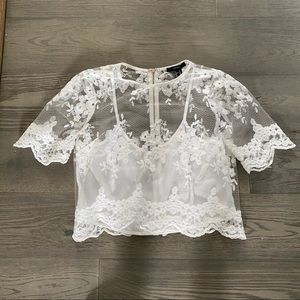 White lace crop top